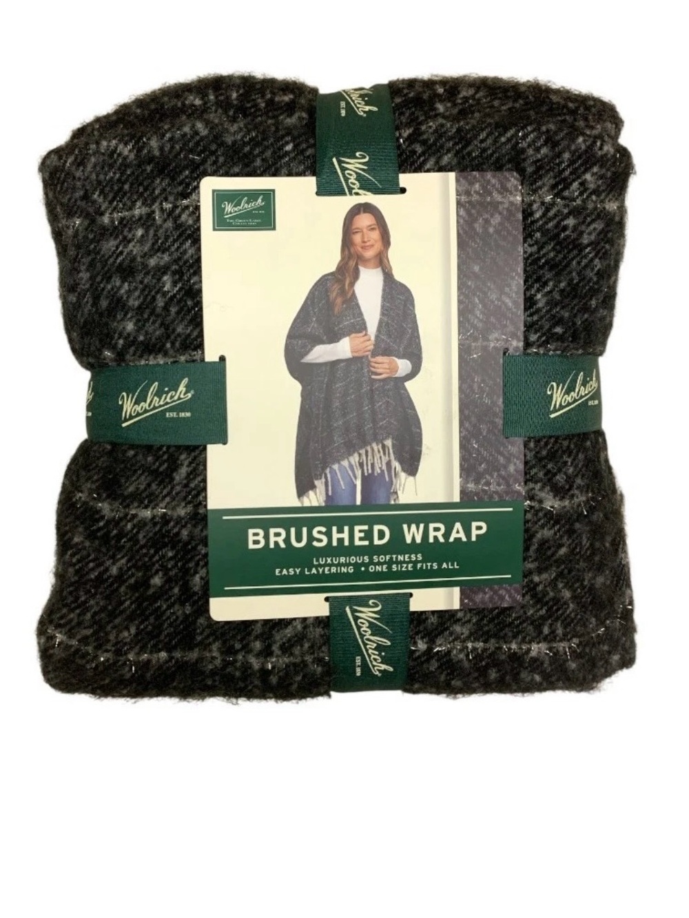 Woolrich Brushed Wrap - Charcoal Gray Plaid